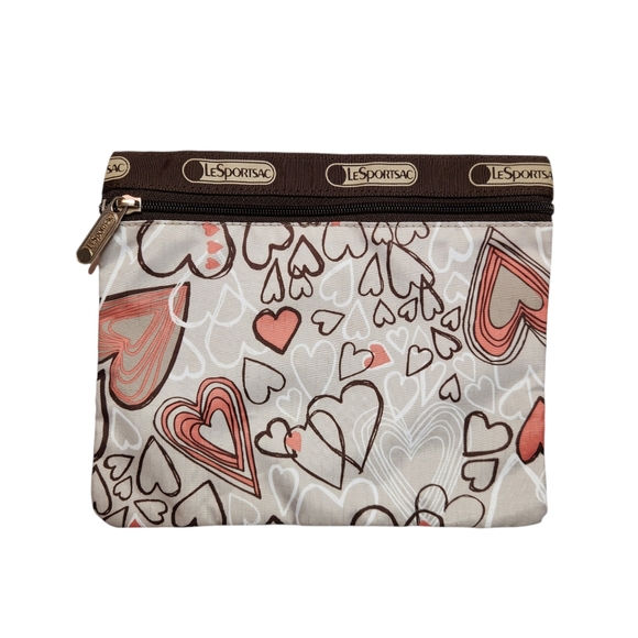 LeSportsac Heart Print Single Zip Cosmetic / Pencil Pouch - Picture 1 of 3